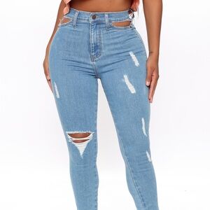 Fashion Nova Hip Cutout Blue Jeans